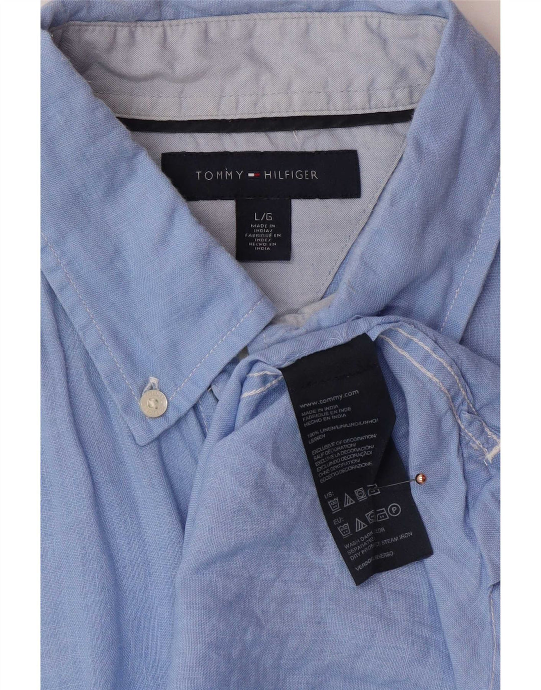 Tommy Hilfiger Kortærmet Herreskjorte Stor Blå Linned