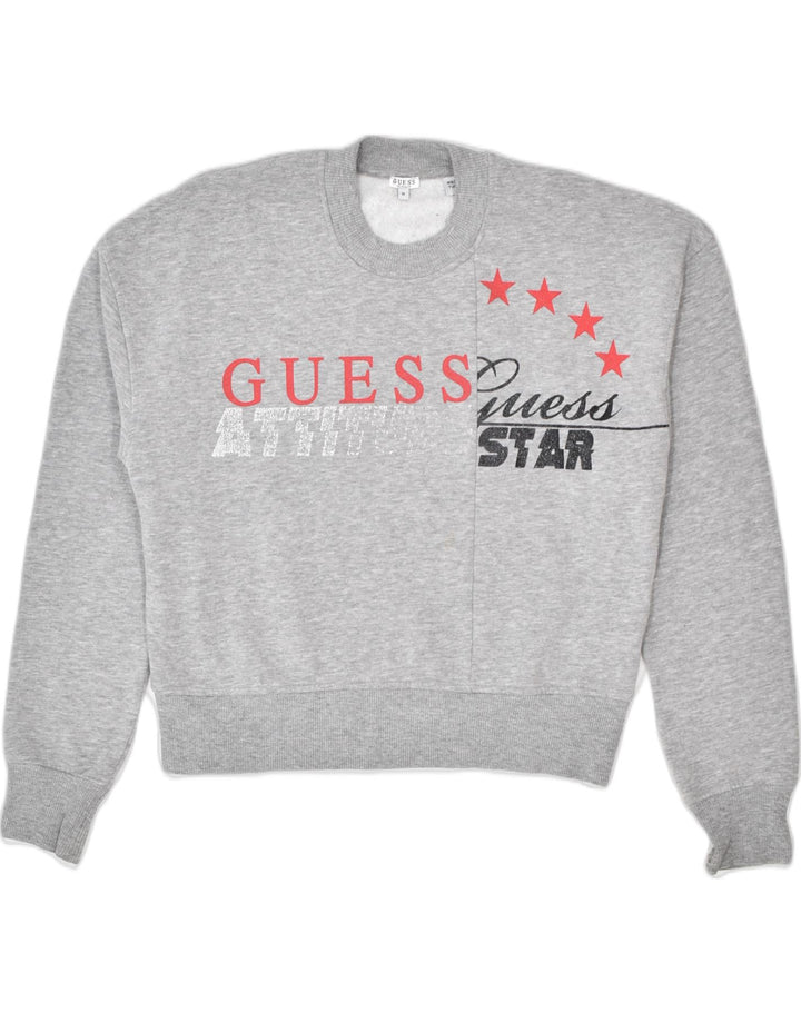 GUESS Womens Graphic Sweatshirt Jumper UK 14 Medium Grey Cotton | Vintage | Thrift | Second-Hand | Used Clothing | Messina Hembry 