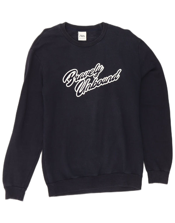 Zara Herre grafisk sweatshirt Jumper Medium Marineblå