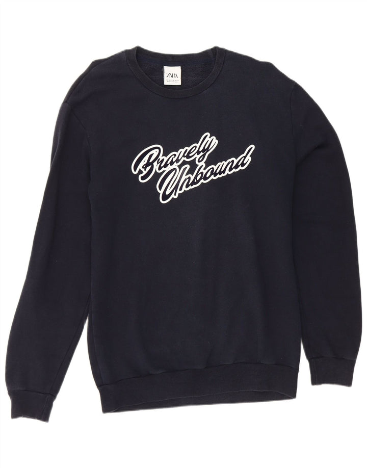 Zara Herre grafisk sweatshirt Jumper Medium Marineblå