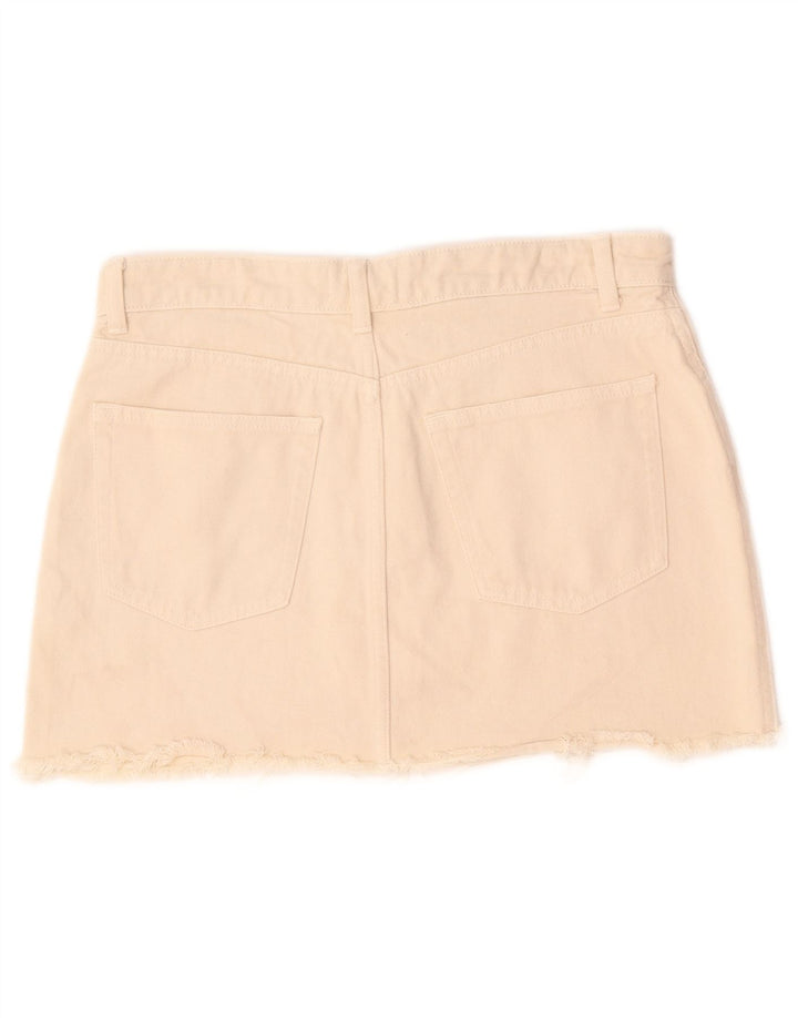 Zara Dame Mini Denim Nederdel Stor W30 Beige Bomuld
