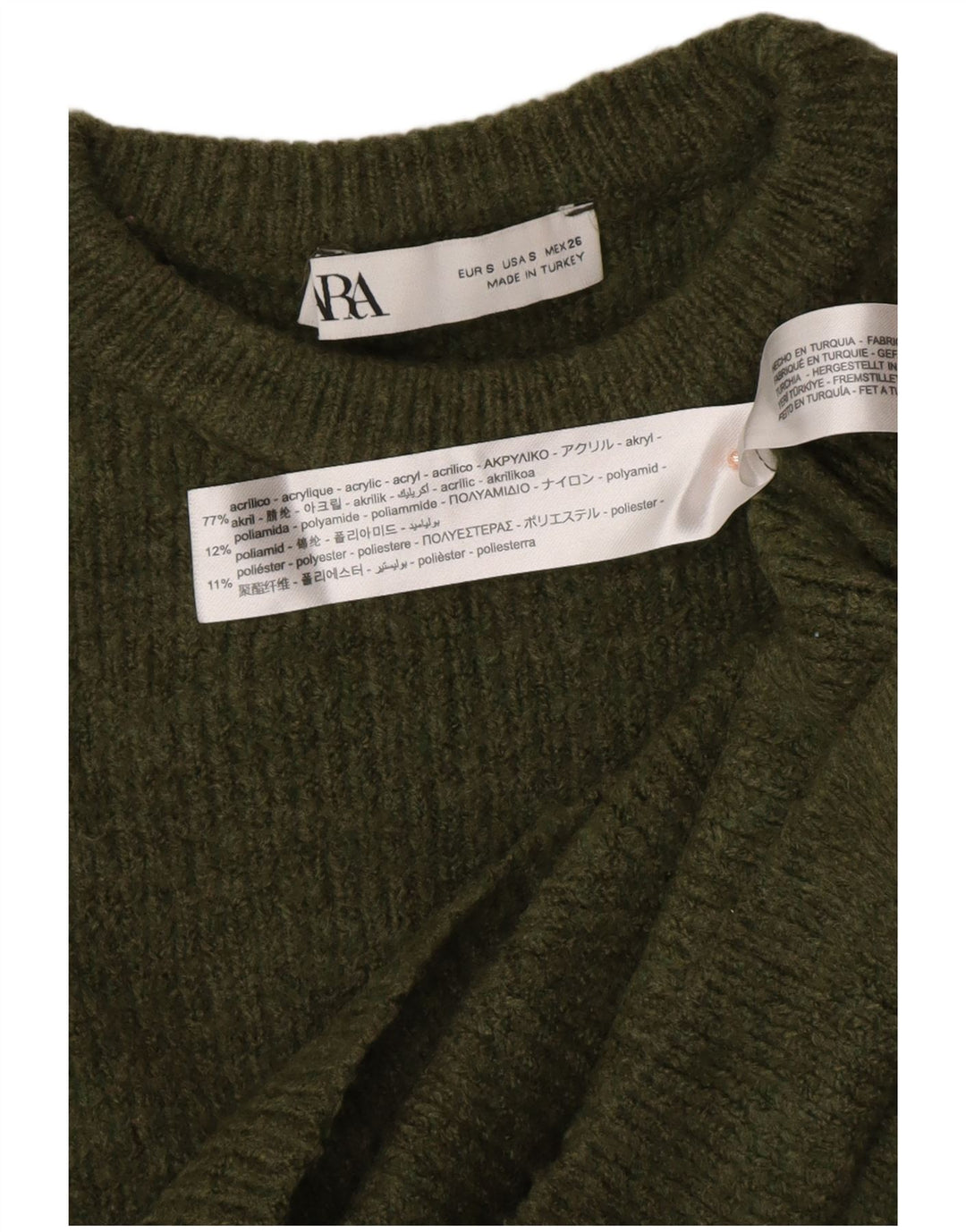ZARA Womens Crop Crew Neck Jumper Sweater UK 8 Small Green Acryl