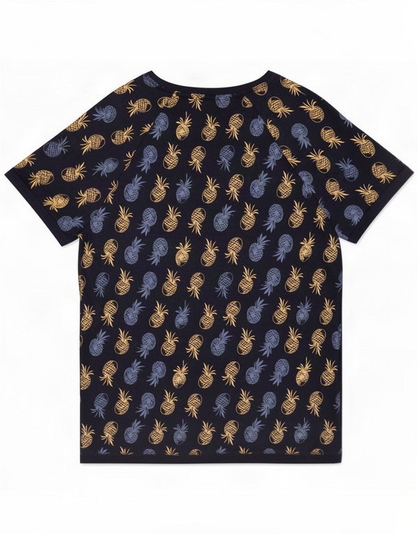 Marks & Spencer Dame Grafisk T-Shirt Top UK 12 Medium Navy Blue Viscose