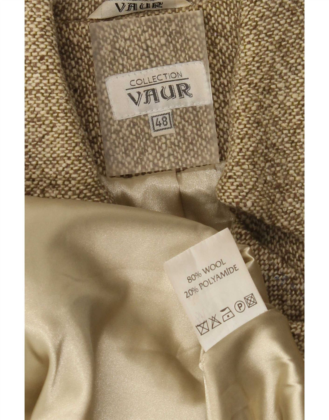 Vintage dobbeltradet frakke til kvinder IT 48 XL Khaki Flecked Wool