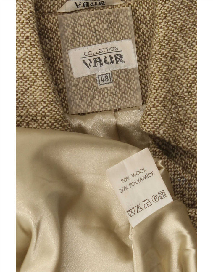 Vintage dobbeltradet frakke til kvinder IT 48 XL Khaki Flecked Wool