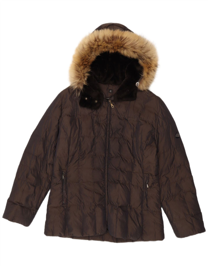 Postkort Dame hætte polstret jakke UK 12 medium brun polyamid