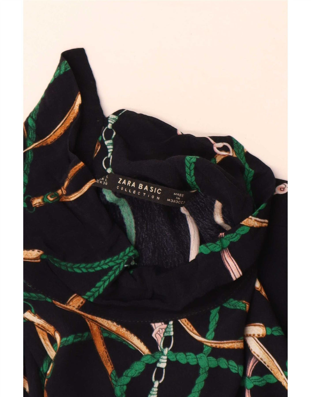 Zara Dame Abstrakt Mønster Langærmet Tiered Kjole UK 16 Large Navy Blue