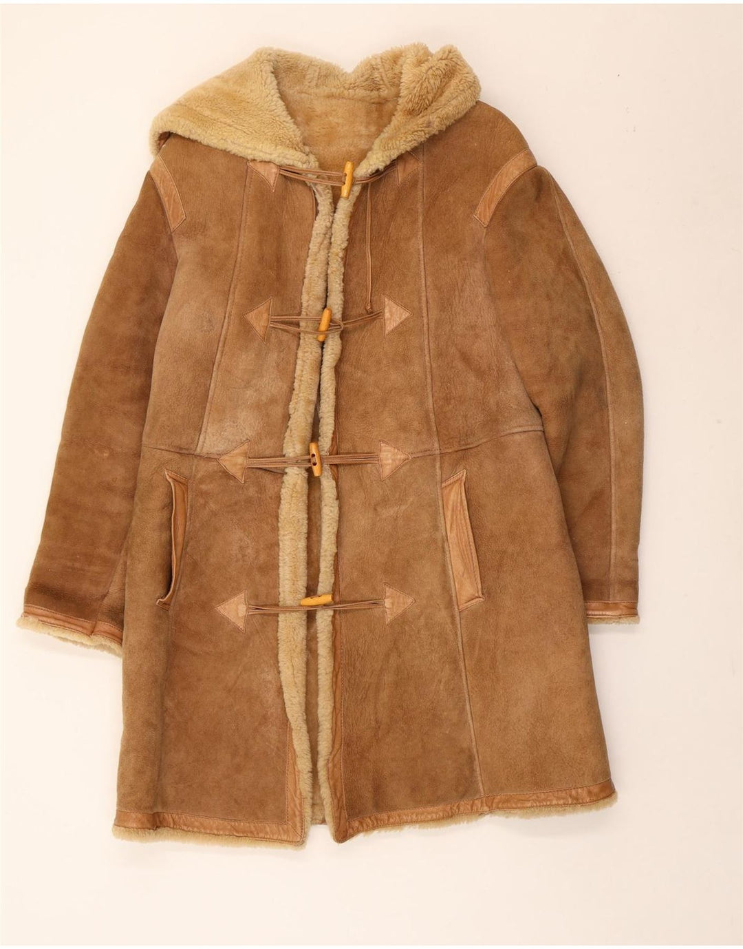 Vintage Dame Hætte Duffle Shearling Jacket IT 42 Medium Brown