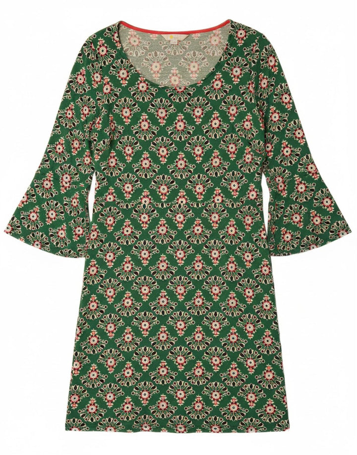 BODEN Dame 3/4-ærmet A-line kjole UK 14 Large Green Floral Viscose