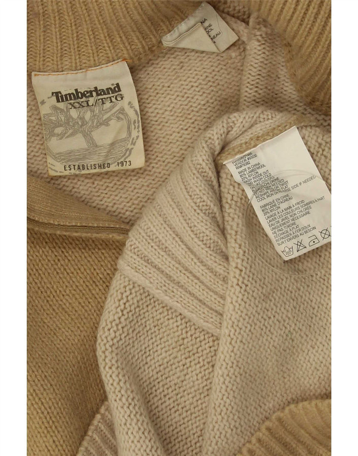 Timberland Herre Zip Neck Jumper Sweater 2XL Beige Lammeuld