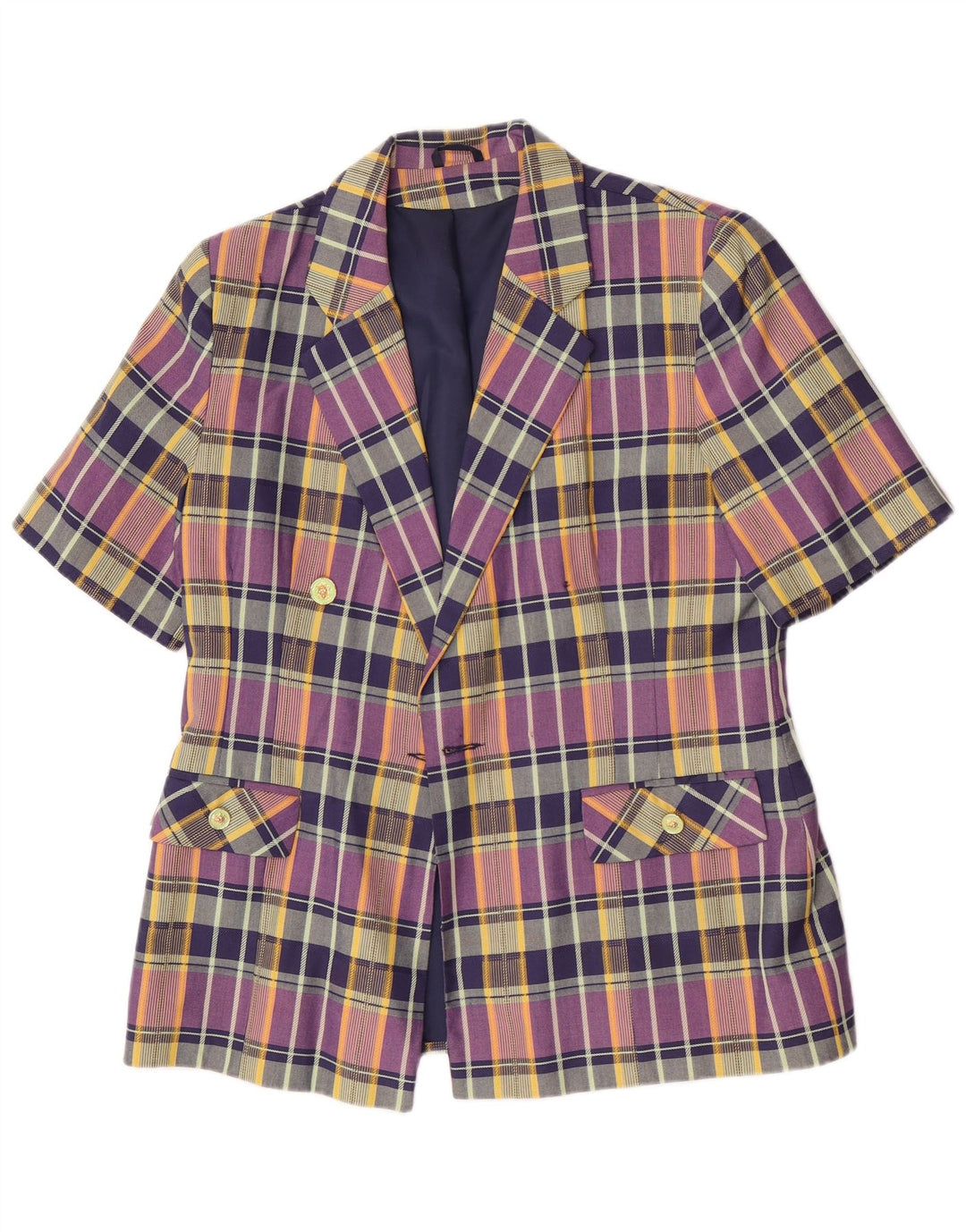 Vintage Dame Kortærmet Blazer Jacket UK 14 Medium Multicolored Check