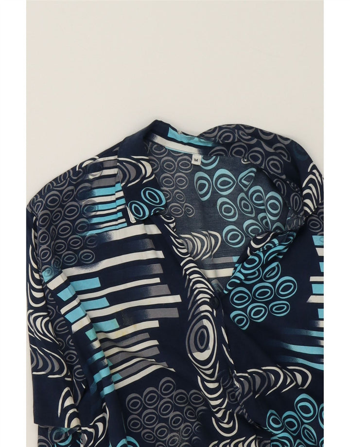 VINTAGE Mens Abstract Pattern Short Sleeve Shirt Medium Navy Blue Viscose Vintage Vintage and Second-Hand Vintage from Messina Hembry 