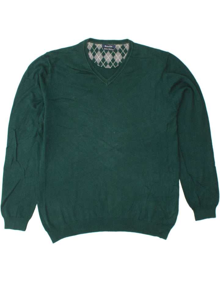 MASSIMO DUTTI Mens V-Neck Jumper Sweater XL Green Cotton Vintage Massimo Dutti and Second-Hand Massimo Dutti from Messina Hembry 