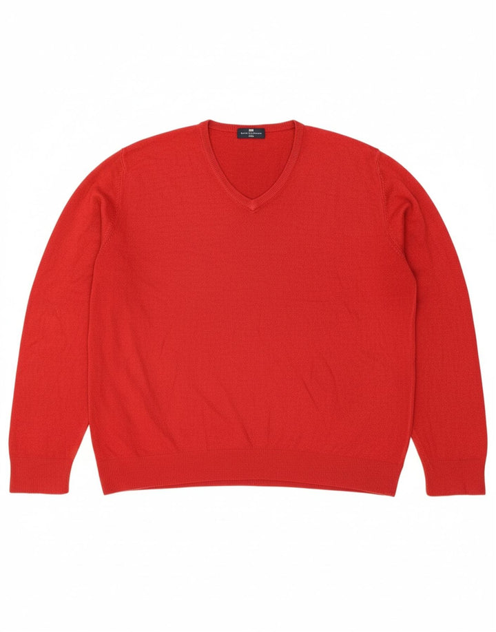 MARKS & SPENCER Mens Blue Harbour V-Neck Jumper Sweater XL Red Acrylic
