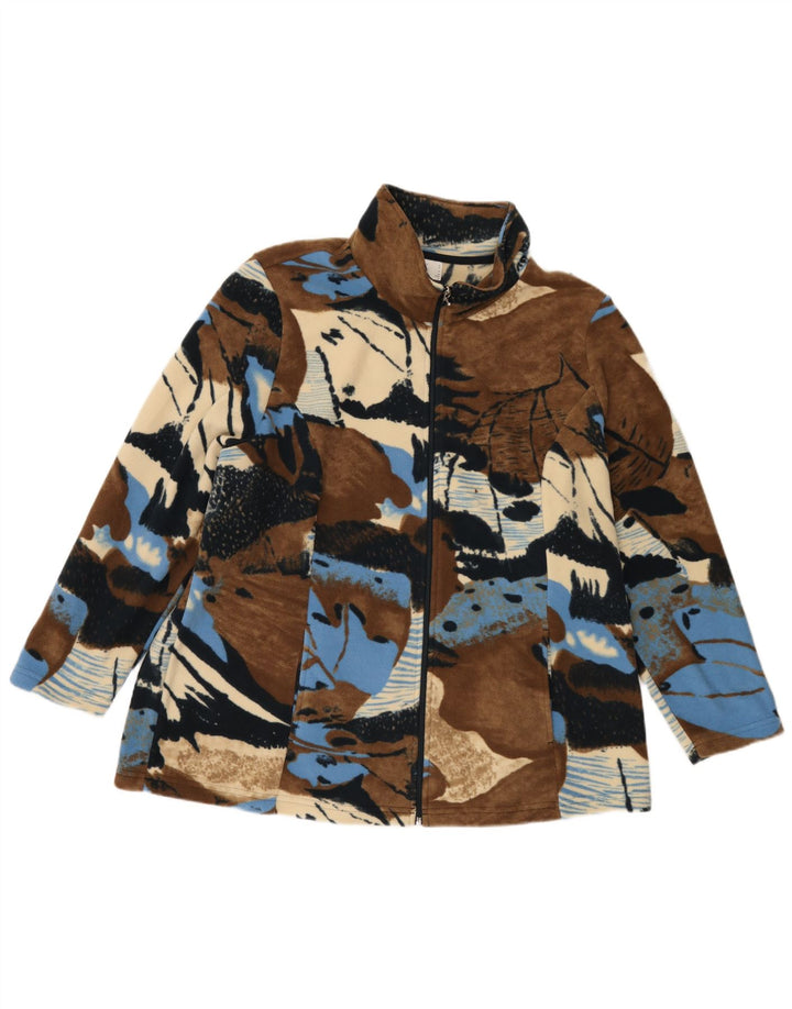 Vintage kvinders abstrakt mønster fleecejakke UK 24 4XL Brun Colourblock