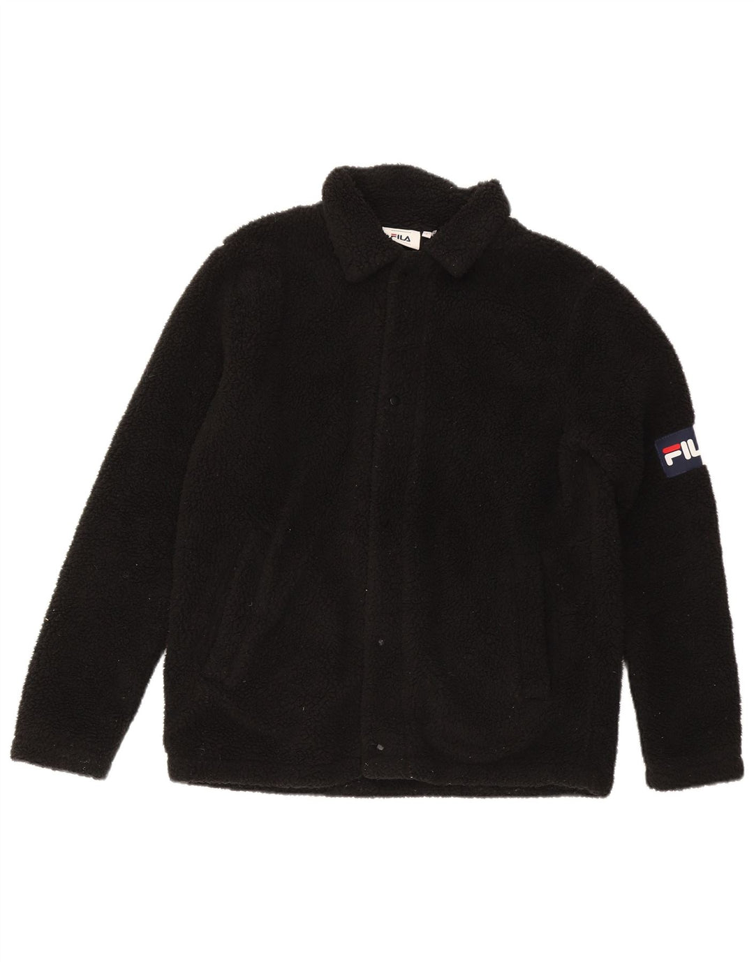 FILA Womens Graphic Fleece Jacket UK 16 Large Black Polyester