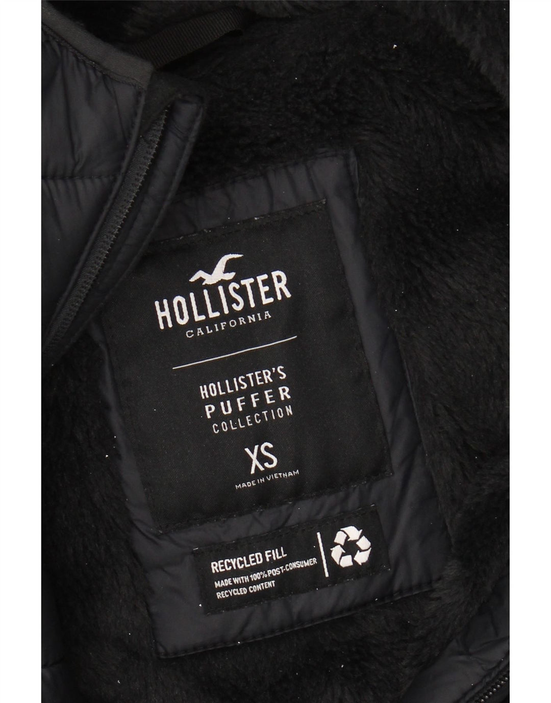 HOLLISTER Herre hættepolstret jakke UK 34 XS sort nylon