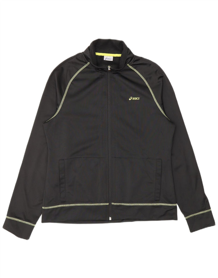 ASICS Womens Tracksuit Top Jacket UK 14 Large Black Polyester