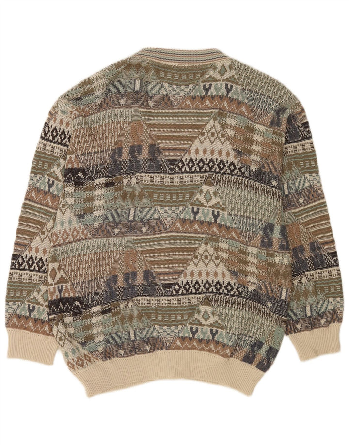 Vintage herre cardigan sweater IT 52 Stor flerfarvet geometrisk bomuld