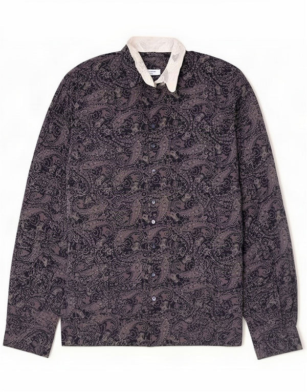 Vintage Dame Shirt Bluse UK 16 Large Navy Blue Paisley