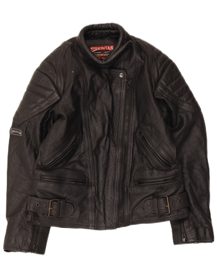 SKINTAN Racerjakke i læder til kvinder UK 10 Lille sort læder