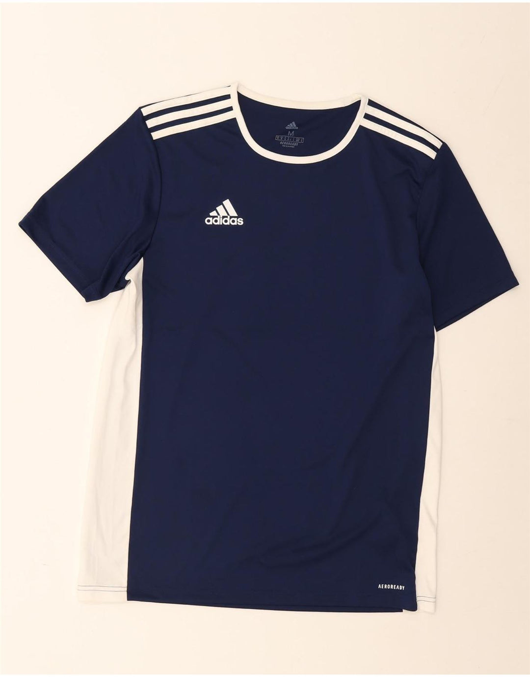 Adidas Herre Aeroready T-Shirt Top Medium Navy Blue Colourblock Polyester