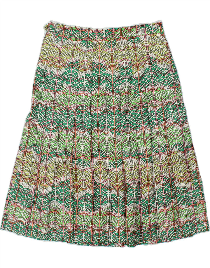 VINTAGE Womens Abstract Pattern Pleated Skirt W30 Medium Green Vintage Vintage and Second-Hand Vintage from Messina Hembry 