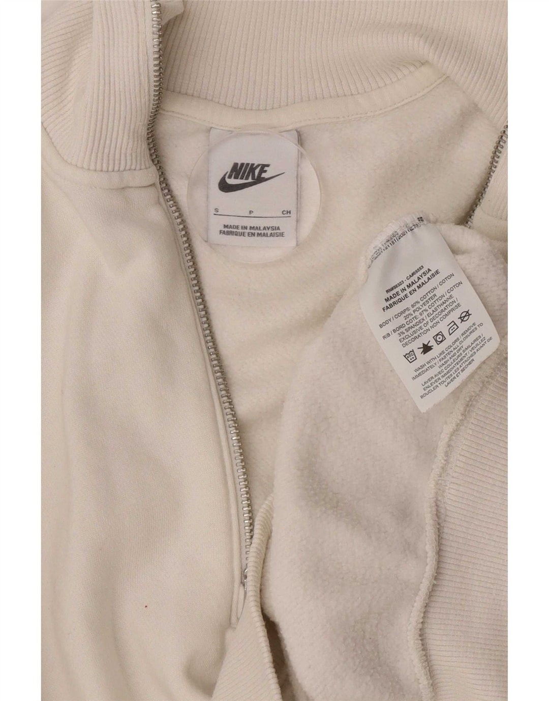 Nike Dame Oversized Crop Zip Neck Sweatshirt Jumper UK 10 Small White