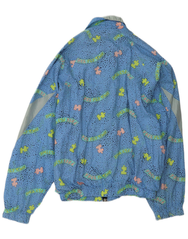 Vintage kvinders oversize træningsdragt topjakke UK 22 3XL Blå Geometrisk