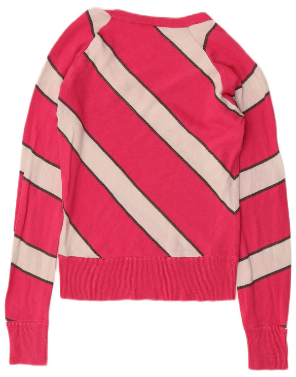 PUMA Dame Boat Neck Jumper Sweater UK 10 Small Pink Colourblock