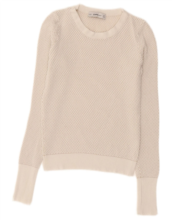 Zara Womens Crop Crew Neck Jumper Sweater UK 8 Small White