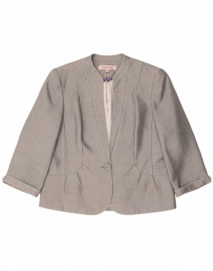 Jacques Vert Dame 1 Knap Blazer Jakke UK 16 Stor Grå Viscose