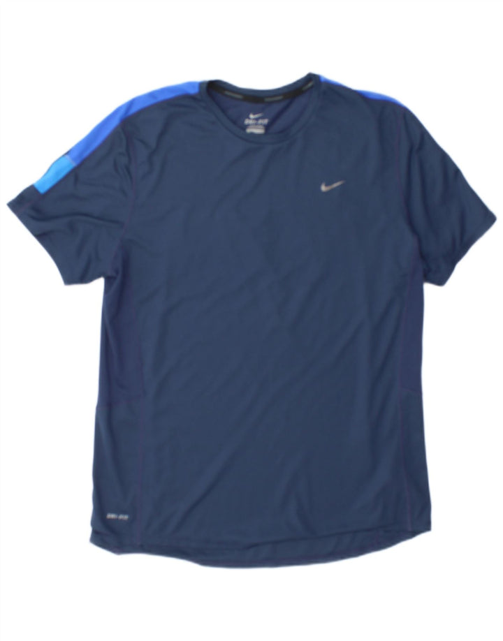 Nike Herre Dri Fit T-shirt Top Stor marineblå Colourblock Polyester