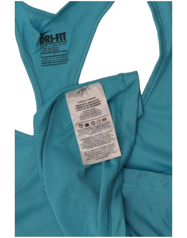 NIKE Dame Dri Fit Slim Fit Vest Top UK 8 Small Blue Polyester