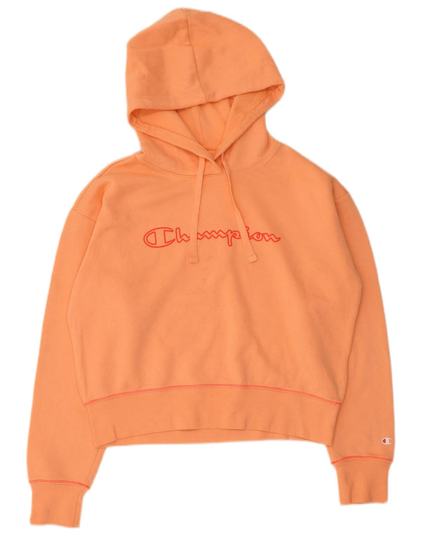 Champion Dame Grafisk Oversized Hoodie Jumper UK 14 Medium Orange