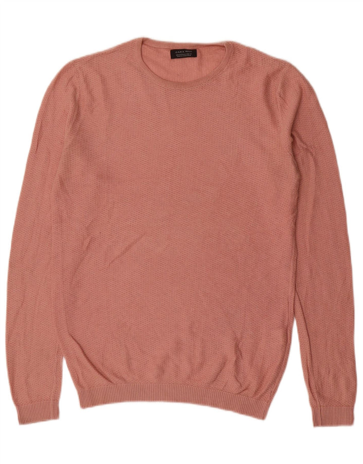 Zara Herre Crew Neck Jumper Sweater Medium Pink Akryl