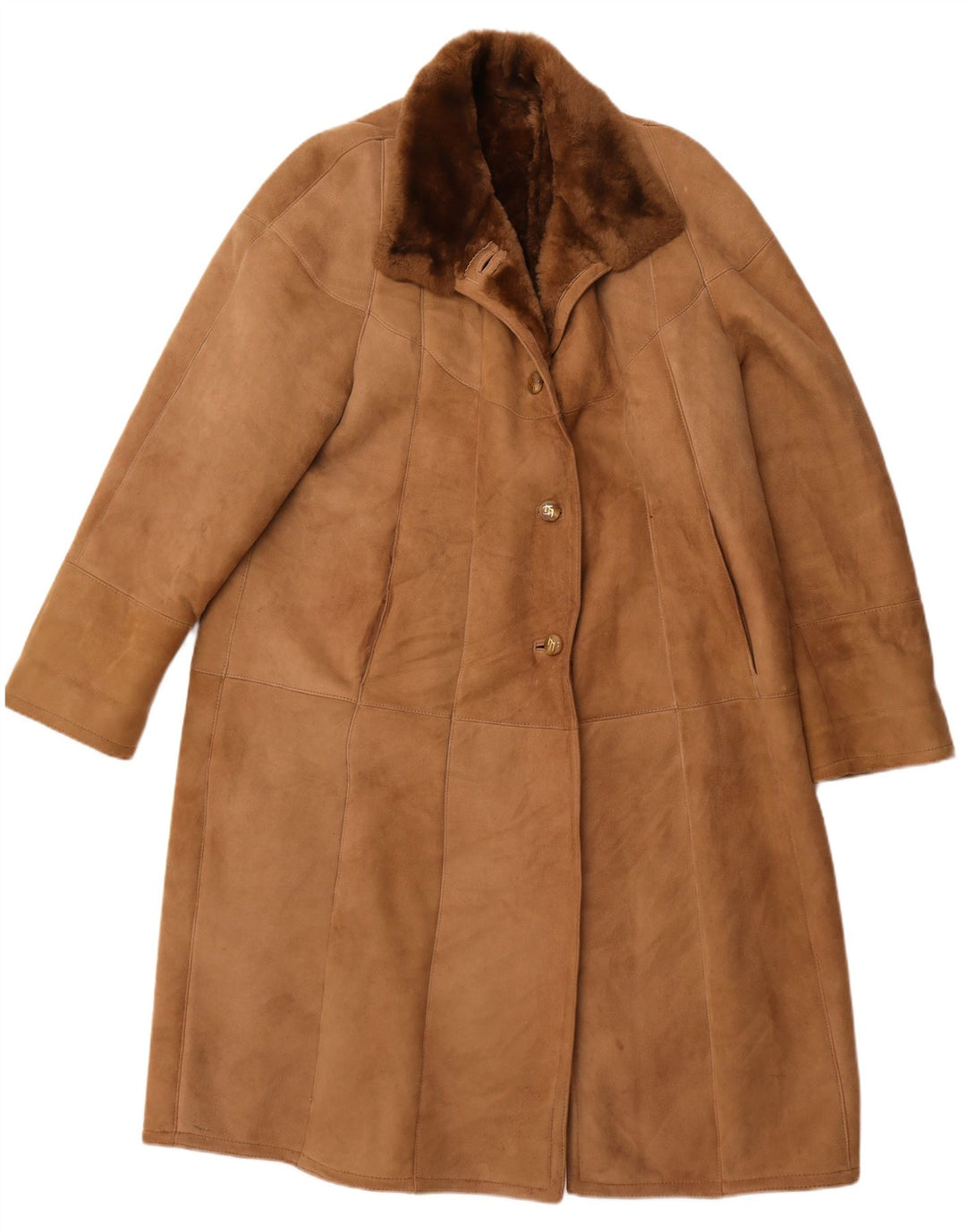 VINTAGE Dame Shearling Coat IT 52 2XL Brun Shearling