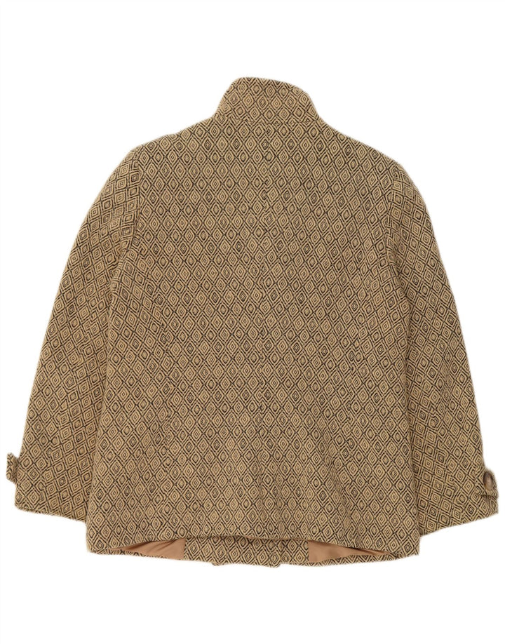 Vintage Dame Ærtefrakke UK 12 Medium Beige Argyle/Diamond New Wool