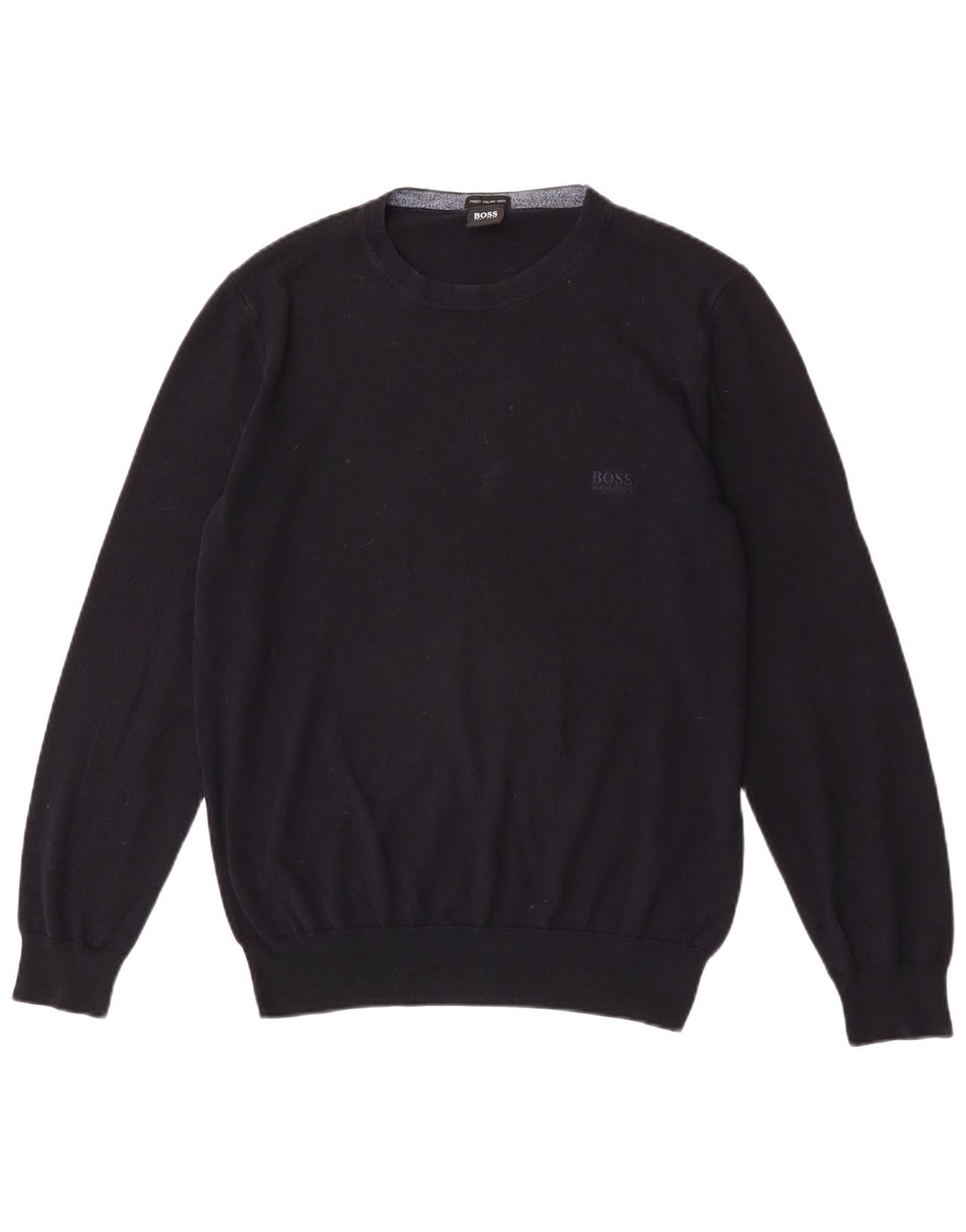 Hugo Boss Herre Regular Fit Crew Neck Jumper Sweater Medium Sort Bomuld