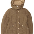 Zara Dame Hætte Sherpa Polstret Jakke UK 10 Small Khaki Polyester