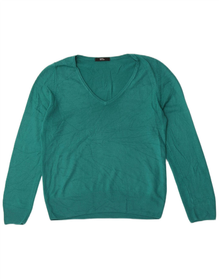 Marks & Spencer Dame V-hals sweater UK 12 Medium Grøn Akryl