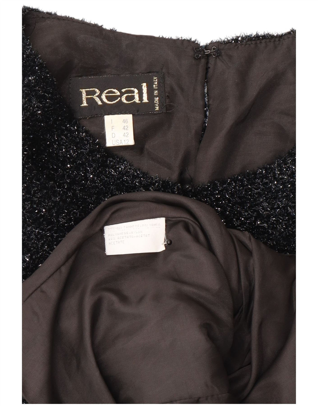 Vintage Womens Crop Bluse Top EU 42 Large Black Flecked Polyester