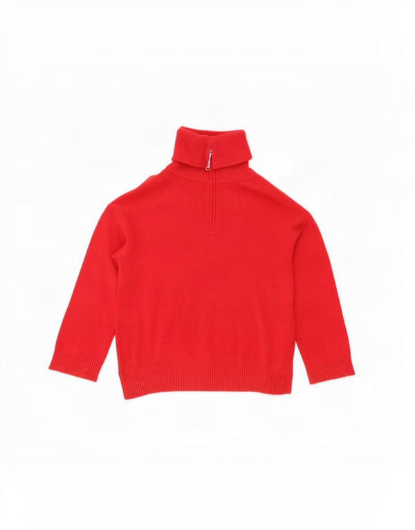 Massimo Dutti Dame Zip Neck Jumper Sweater UK 16 Large Red Wool