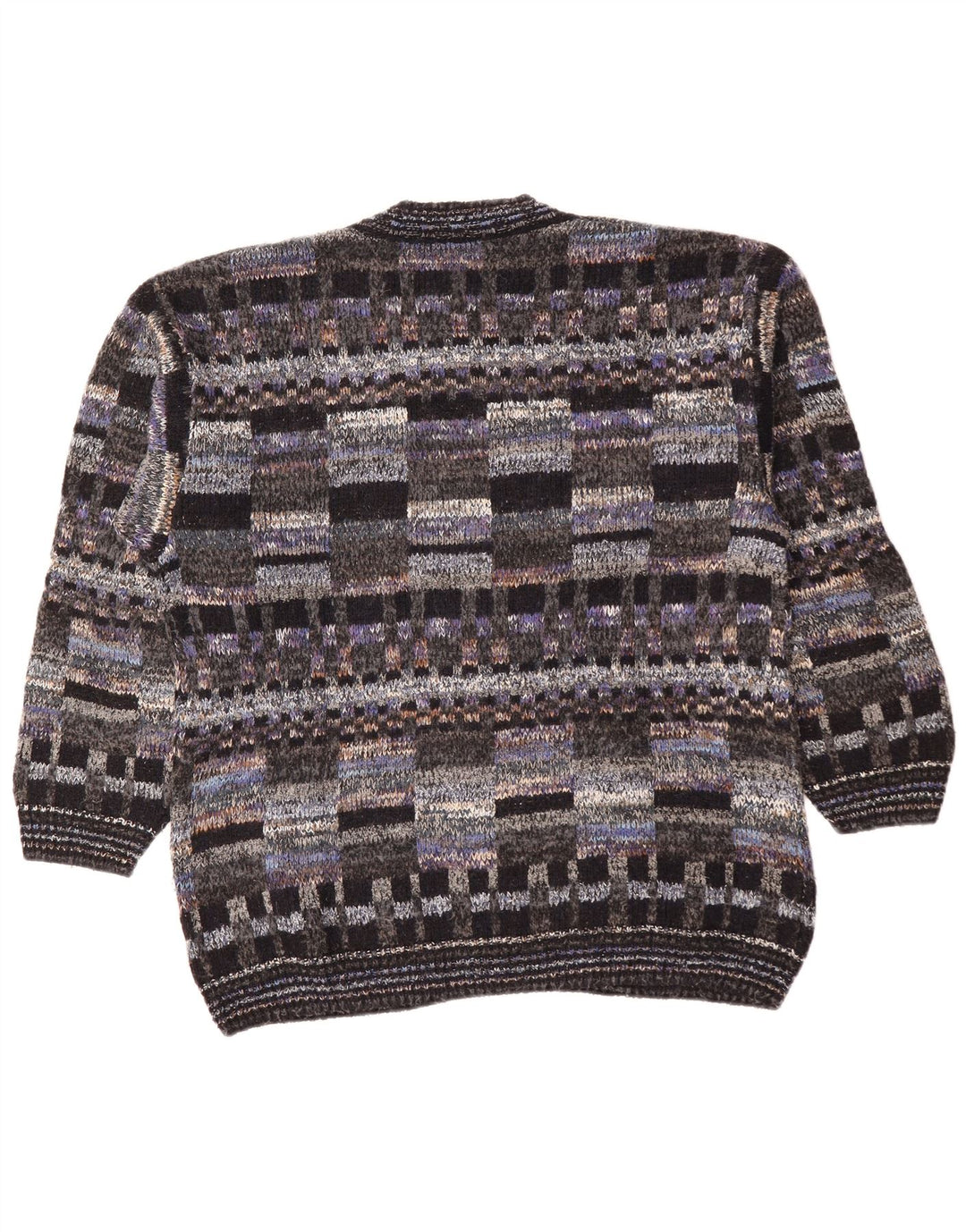 VINTAGE Herre cardigan sweater Stor flerfarvet geometrisk uld