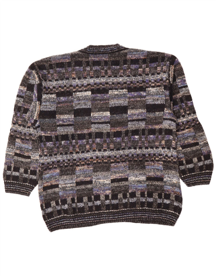 VINTAGE Herre cardigan sweater Stor flerfarvet geometrisk uld