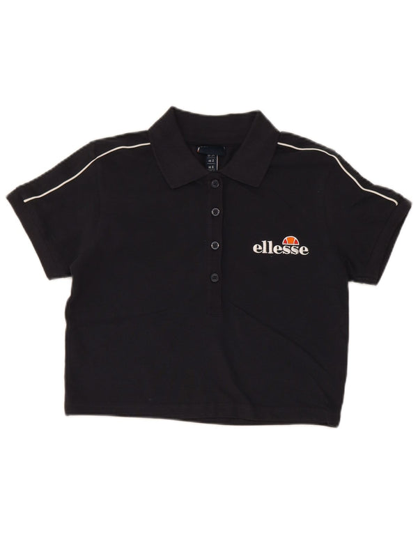 Ellesse Womens Graphic Crop Polo Shirt UK 6 XS Black Bomuld