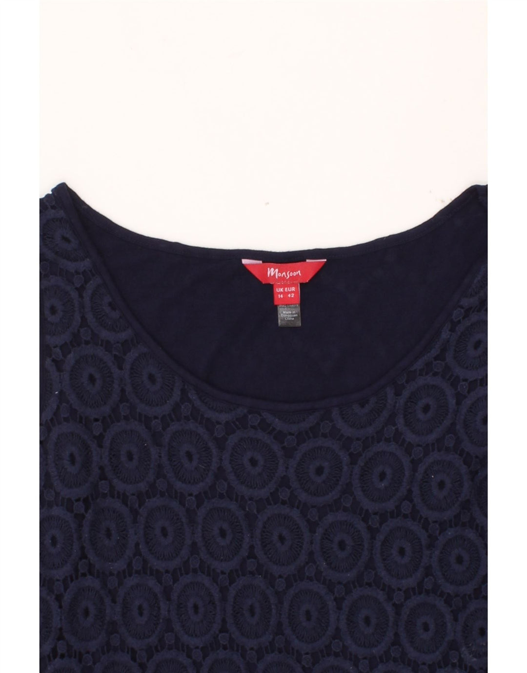 MONSOON Womens Sleeveless Sheath Dress UK 14 Medium Navy Blue Cotton Vintage Monsoon and Second-Hand Monsoon from Messina Hembry 