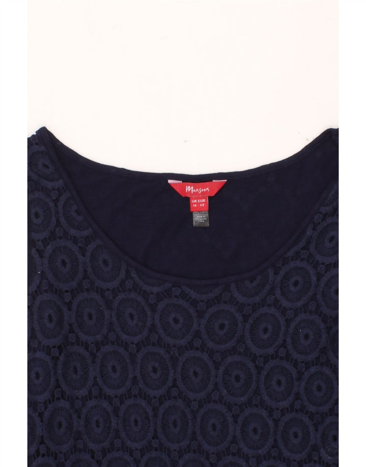 MONSOON Womens Sleeveless Sheath Dress UK 14 Medium Navy Blue Cotton Vintage Monsoon and Second-Hand Monsoon from Messina Hembry 
