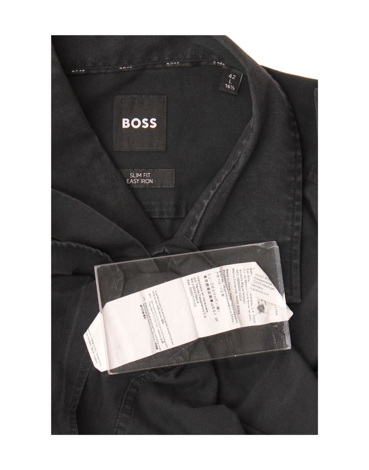 HUGO BOSS Easy Care Slim Fit skjorte til mænd Størrelse 16 1/2 42 Stor sort bomuld