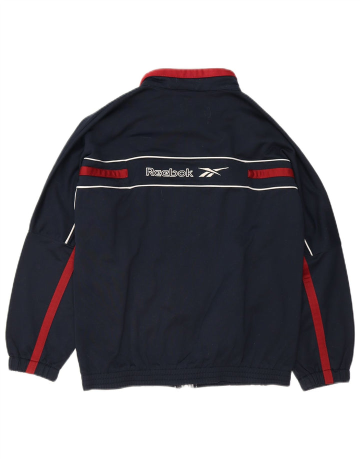 REEBOK Boys Tracksuit Top Jacket 9-10 Years Medium Navy Blue Colourblock